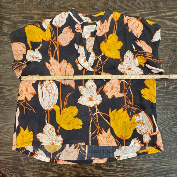 Trovata Birds of Paradis Floral Blouse Womens S Blakc Tassel Boho Lightweight - Picture 13 of 16